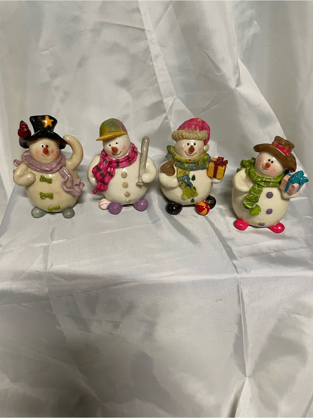 Whimsical Ceramic Snowman Figurine Set - Multicolor Holiday Decor set of 4